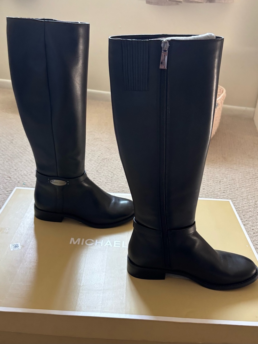 Michael Kors Black Leather Knee-High Riding Boots